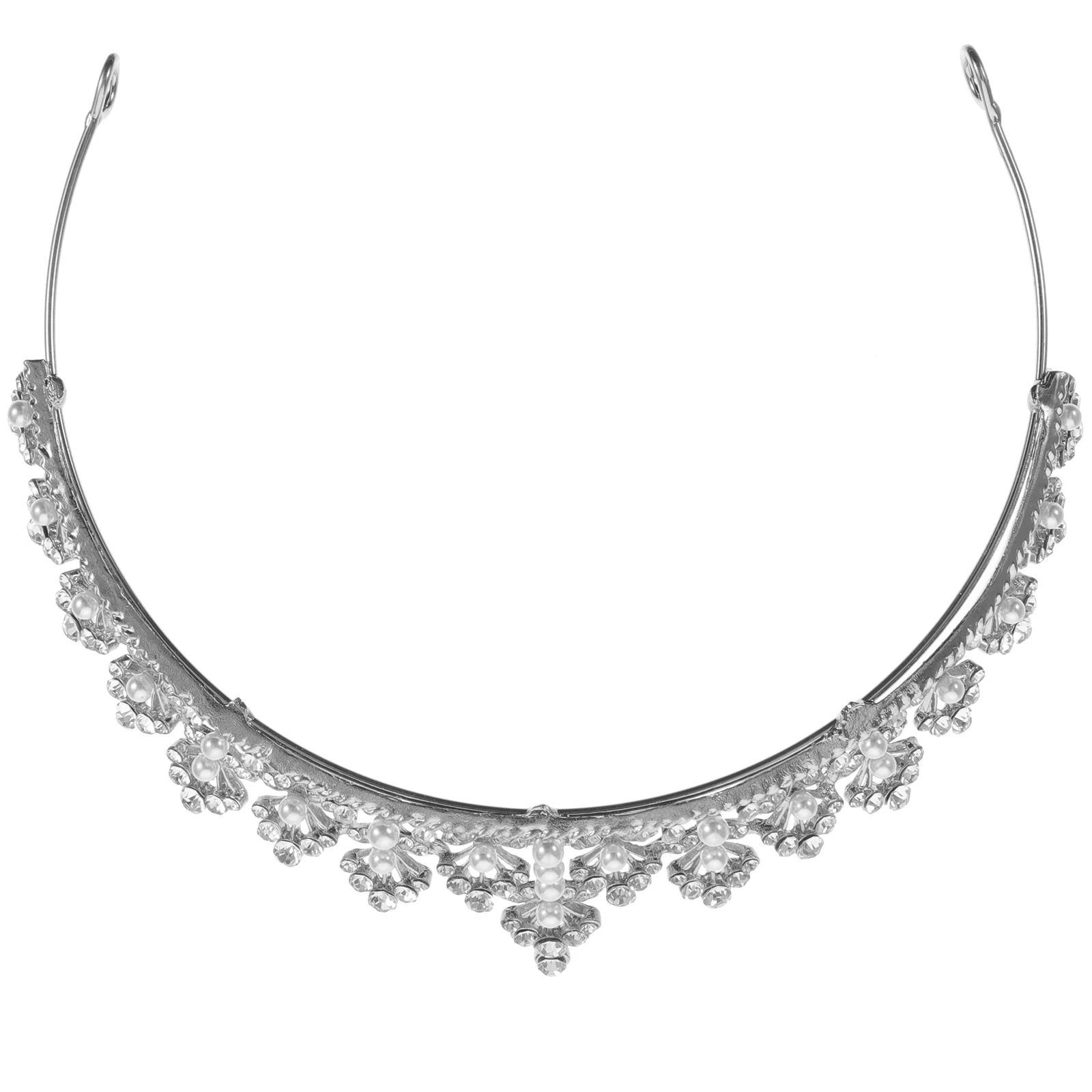 

Wedding Pearl Rhinestone Crown Princess Crowns for Bride Crystal Tiaras Silver Alloy Headband