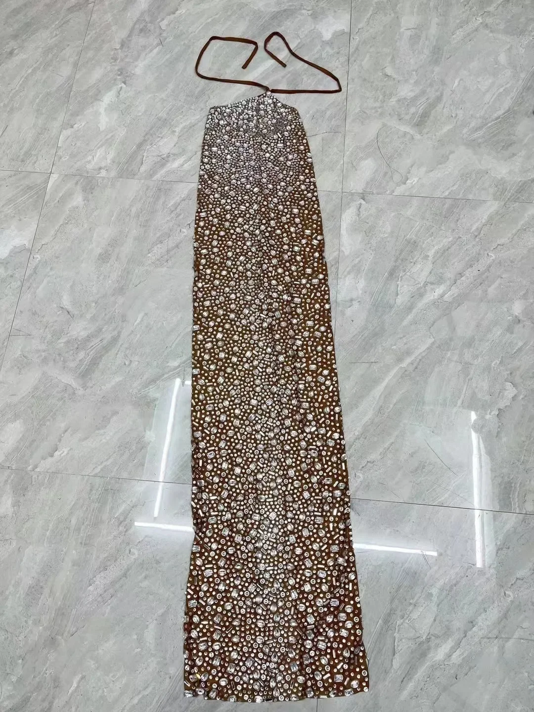 Frauen Geburtstag Party Durchführen Foto-shooting Kostüm Sexy Bühne Luxus Abend Blingnling Silber Strass Bandage Rückenfreies Kleid