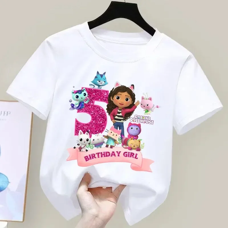Gabbys Dollhouses Geburtstags-T-Shirt für Mädchen, weiß, rosa, kurzärmelig, Oberteile, Baumwolle, Sommer, Freizeit, Partyartikel, T-Shirt. – Detail 16