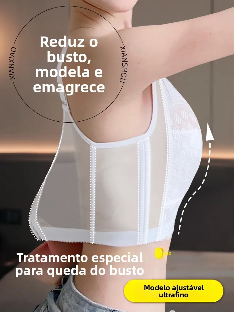 Sutiã Feminino Ajustável Fino Sem Aro, Bojo Completo, Com Efeito de Juntar e Antiflacidez, Redução Lateral de Seios, Tamanho ...