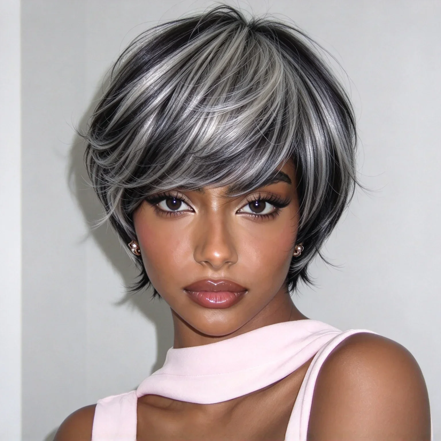 Brazilian Remy Human Hair Wig Suitable for Women - 6 Inch Short Pixie Cut with Bangs,Full Machine Made Straight Hair for Daily Wear & Cosplay, Elastic for Skin Tones & Hair Types  Factory Direct Wholesale, Affordable Bulk Price Cost-effective Bulk Price