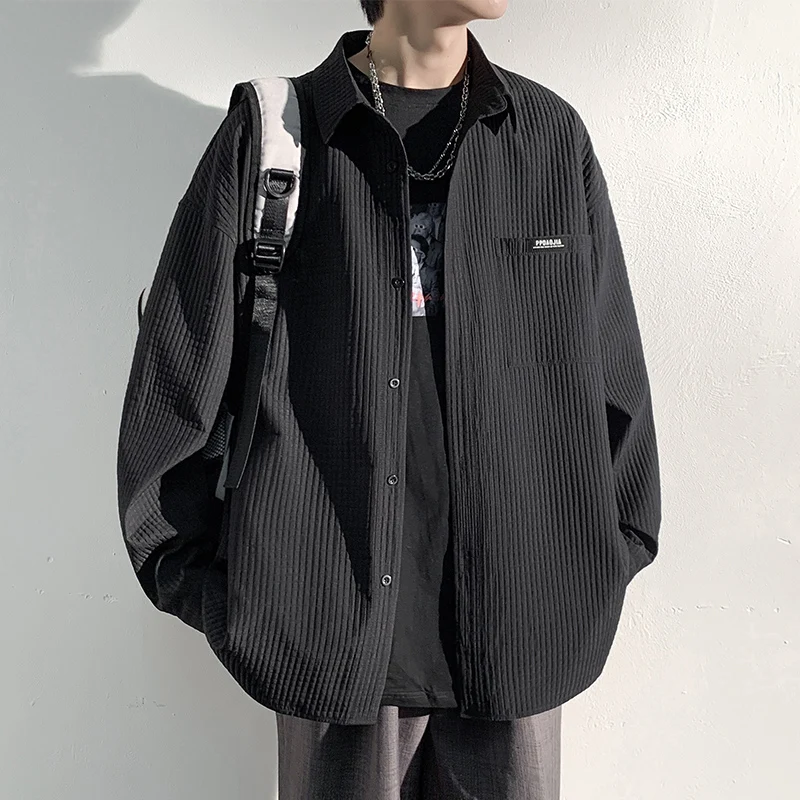 

Casual Long Sve irt Men's Spring Autumn Hong Kong Sle Loose Workwear irt Youth Faion Core Busin Casual Coat