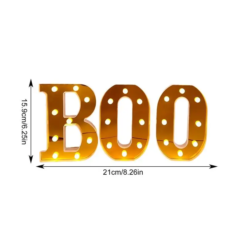 Boo ไฟฮาโลวีนตัวอักษรฮาโลวีน3ชิ้น, ไฟตัวอักษรฮาโลวีนไฟกลางคืนไฟฮาโลวีนสัญลักษณ์ Boo LED สำหรับห้องครัว