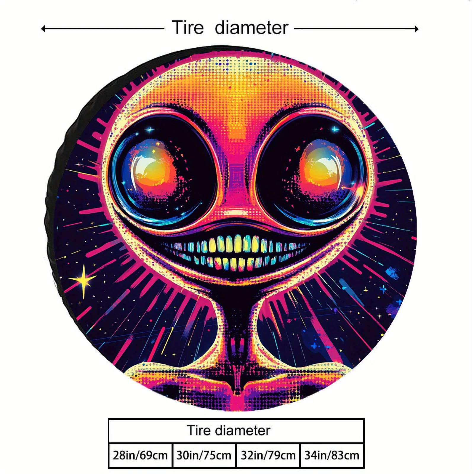1pc Of Strange Red Alien Print Polyester Tire Cover, Universal Size, Durable Polyester Fiber, Suitable For SUVs, Trucks, RVs, Tr