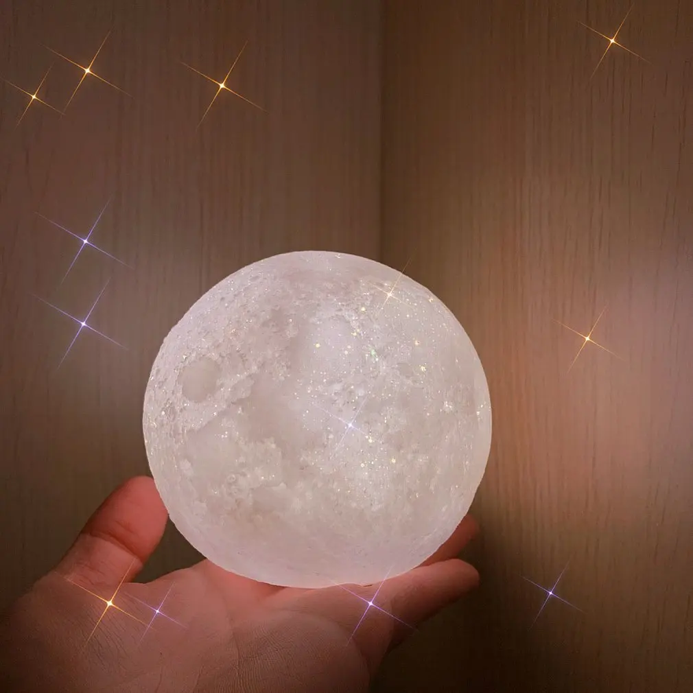 5.5cm 3D Moon Lamp LED Night Light Battery Powered With Stand Starry Lamp Bedroom Decor Night Lights Kids Gift Moon Lamp