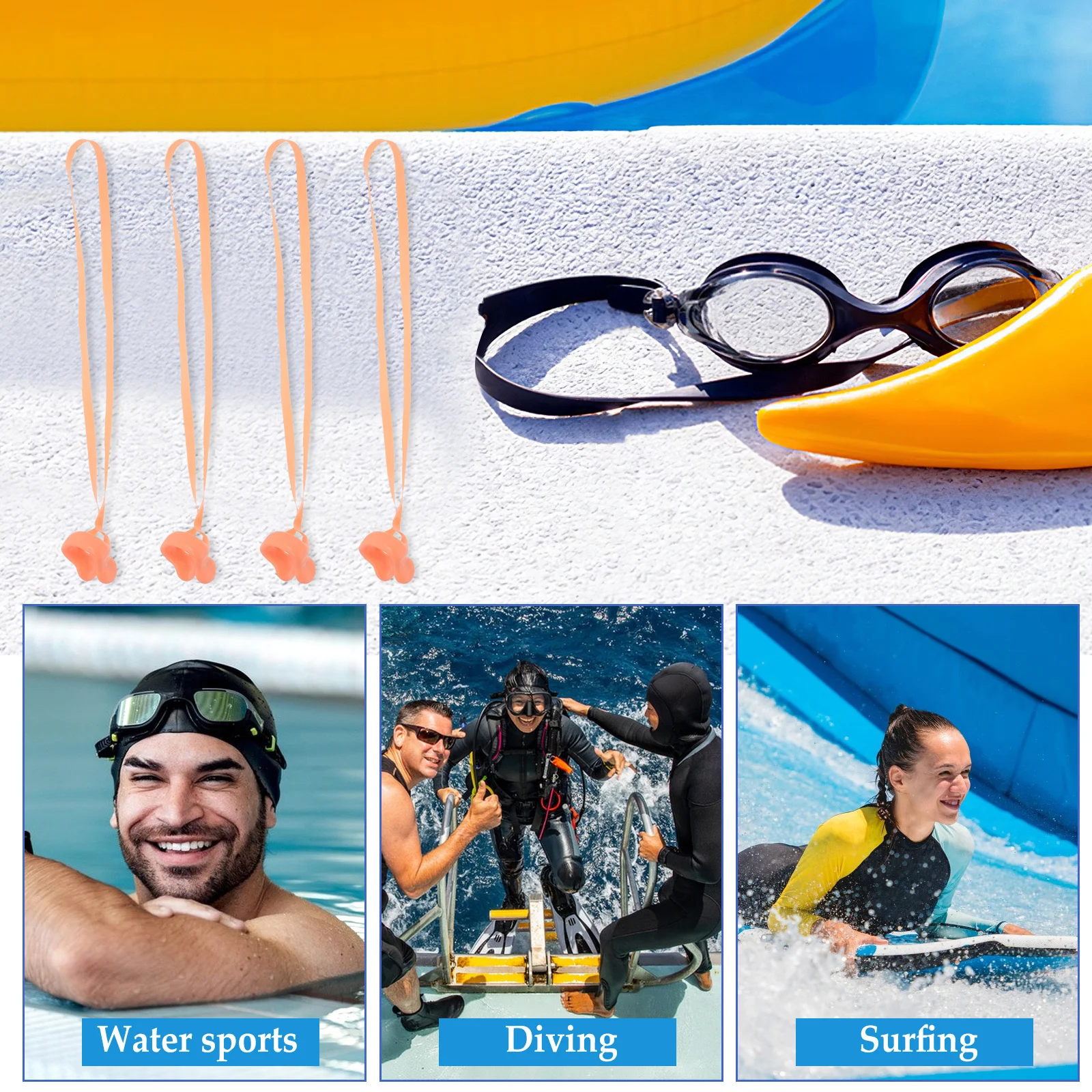 4 pezzi clip per naso da nuoto premium tappi per naso con cinturini sicuri per bambini nuotatori clip da nuoto convenienti anti-perdite d'acqua