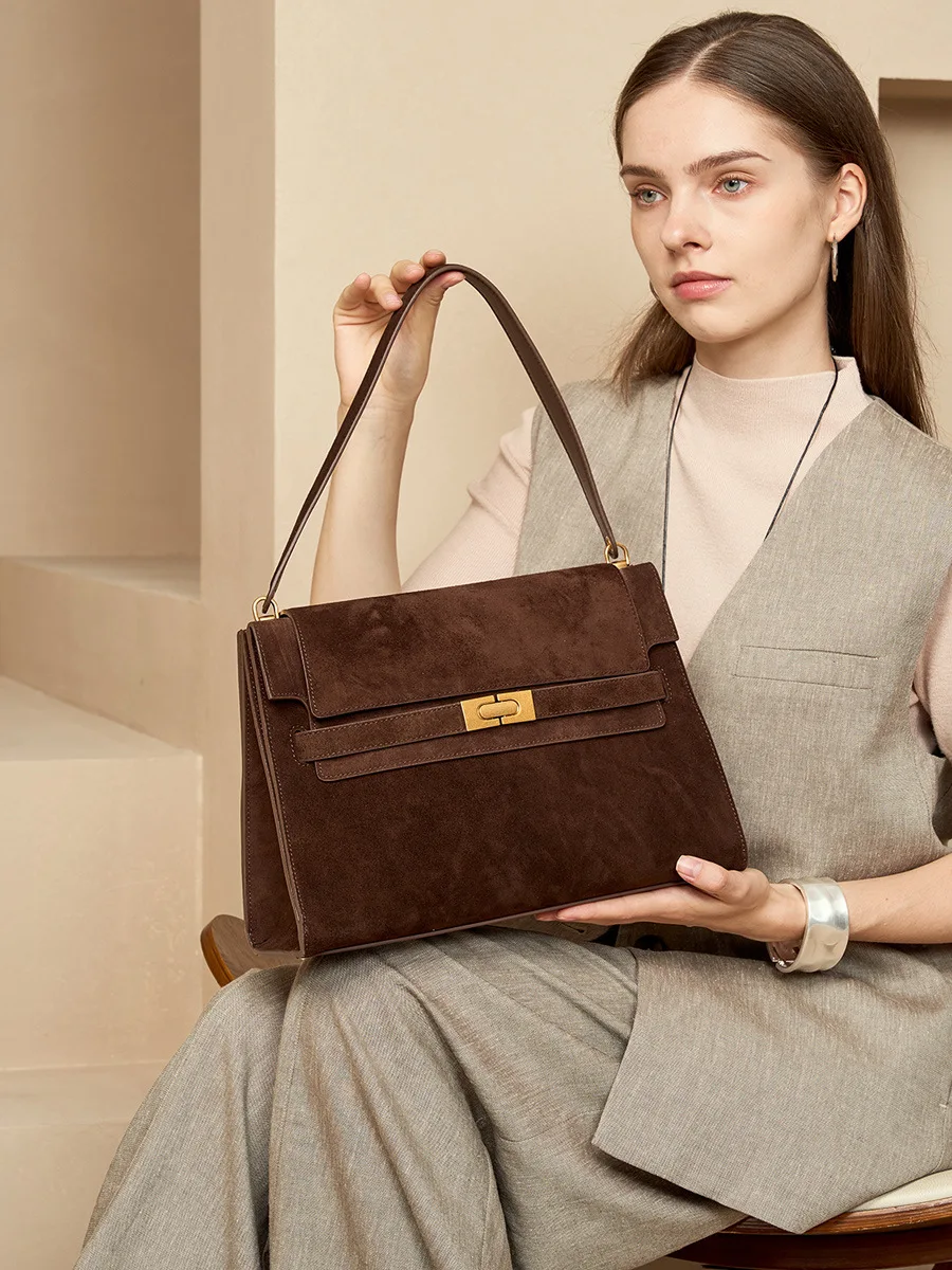 

Maillard Women's Suede Flip Leather Tote Bag Cowhide Large Capacity Single Shoulder Commuting Bag High-End Feel Armpit Bag