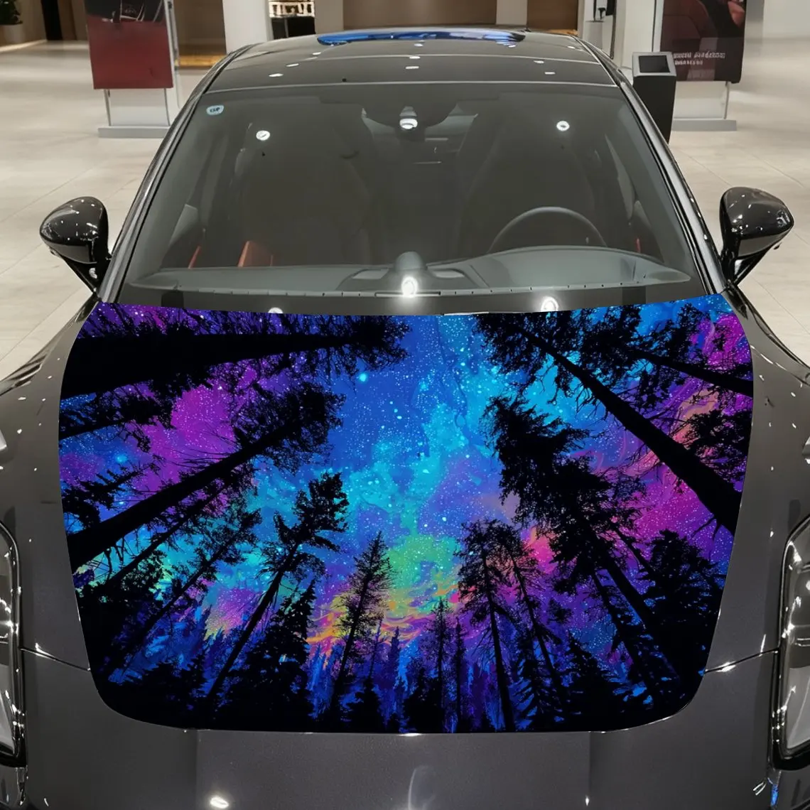 

Fantasy Galaxy Forest Scene Car Vinyl Wrap, PVC Material Waterproof Car Hood Sticker, Self-Adhesive Scratch-Resistant Stickers f