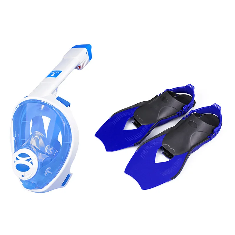 

Children'S Snorkeling Full Face Mask Adjustable Short Flippers Swimming Aid Training Equipment Mask Snorkel Full Dry Dive Set