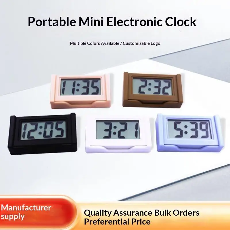 Self-adhesive Mini Digital Dashboard Clock Large Screen Portable Electronic Clock for Car Office Desk Bedside Use