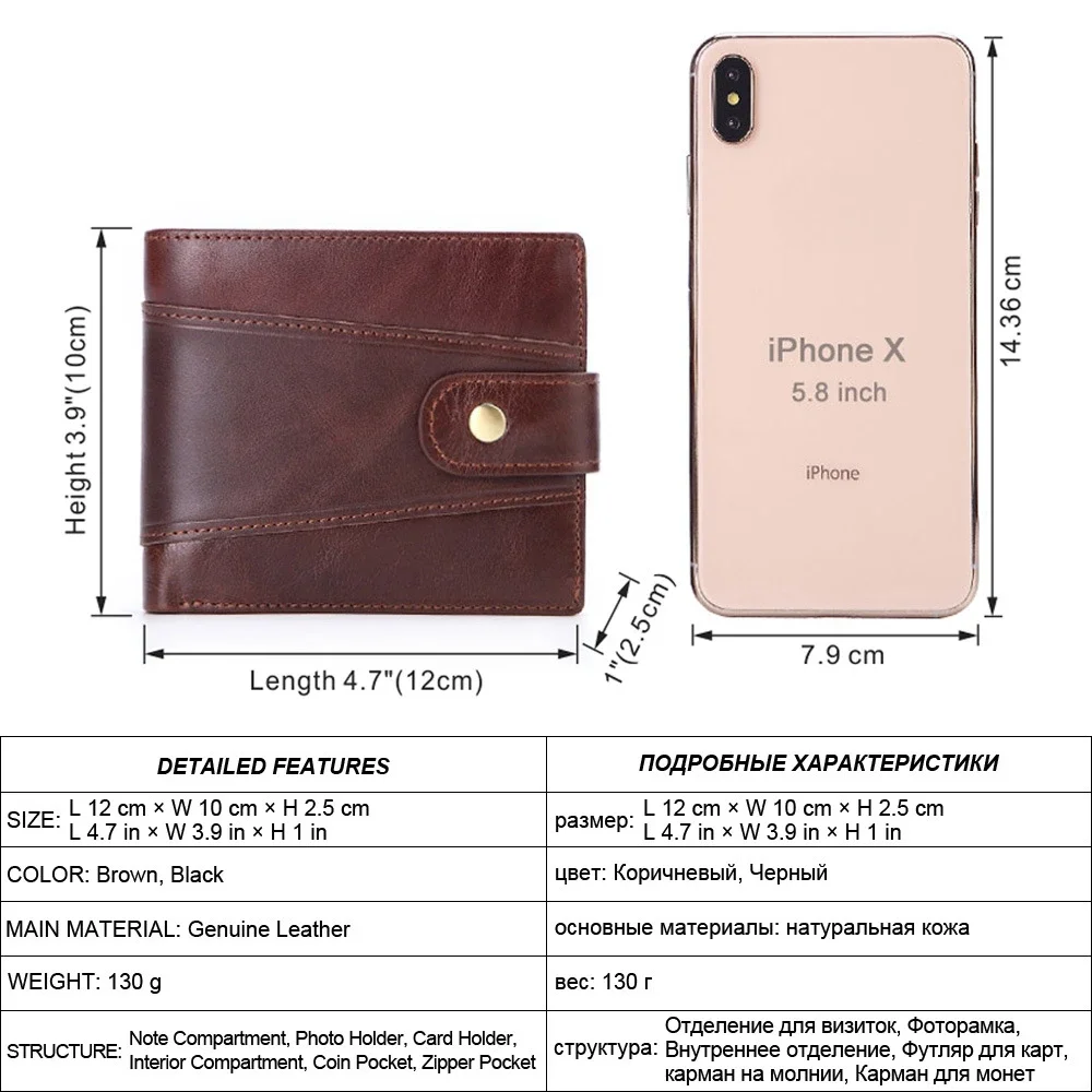 Men's Wallet Rfid Vintage Genuine Leather Wallets for Men Credit Card Holder Purse Money Bag Wallet Man