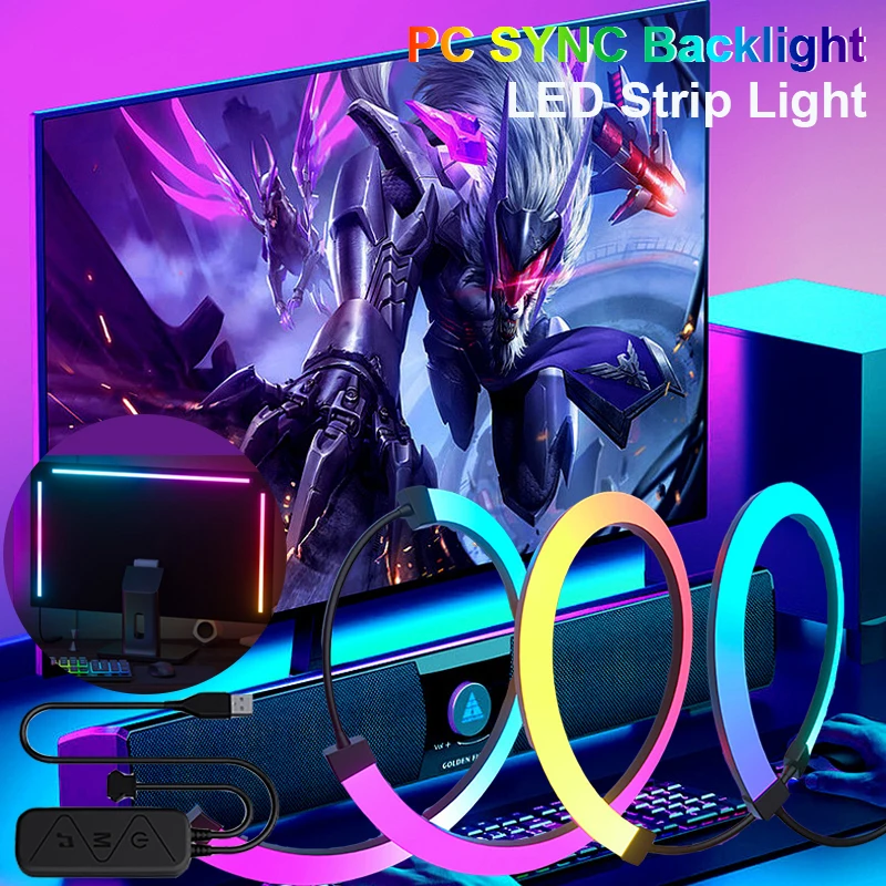 PC SYNC Backlight LED Strip Lights RGBIC Smart Game Light Strip Screen SYNC USB Diode Tape for Computer Monitor Game Room Decor