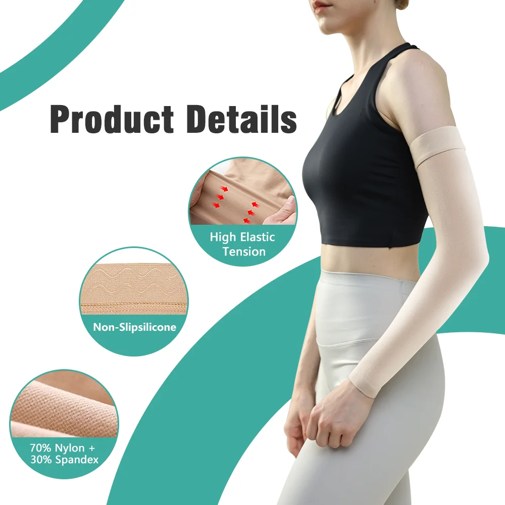 2-teilige medizinische Kompressionsarmbandage, elastisch, unisex, zur Förderung der Blutzirkulation, Lymphödem-Entschwellung, Arm-Ellbogen-Stütze – Detail 5