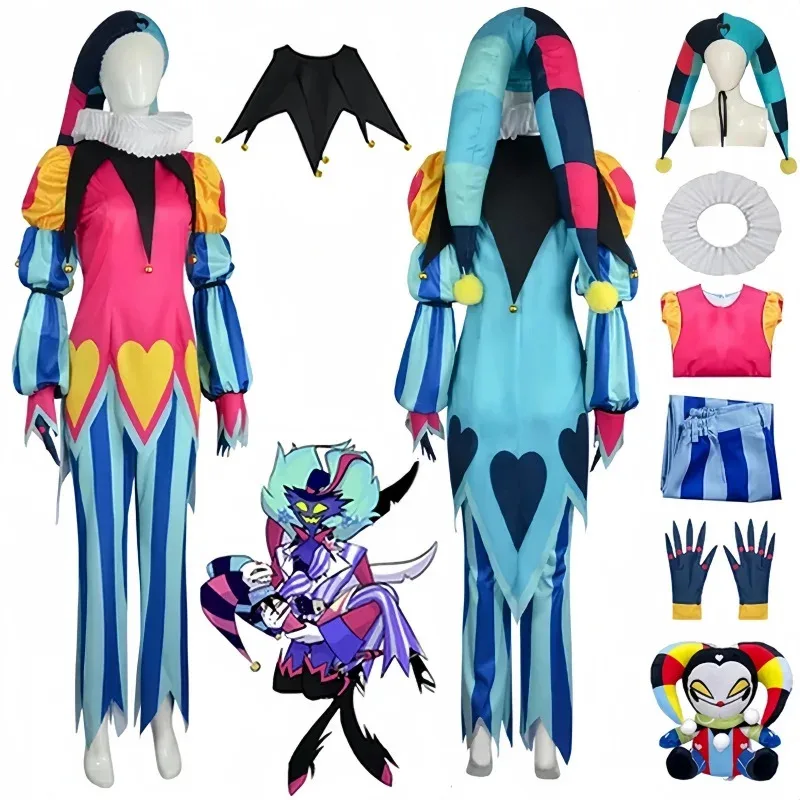 

Fizzarolli Cosplay Costume Clown Fizzarolli Cosplay Jester Top Pants Hat Gloves Imp Outfit Halloween Suit for Mens Womens