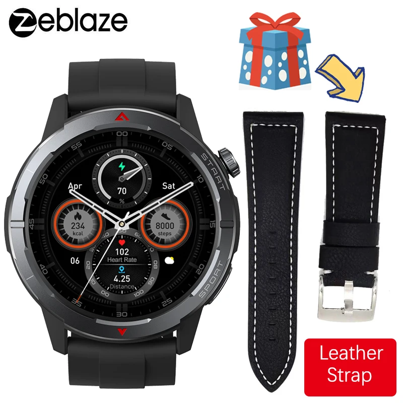 Zeblaze Stratos 3 Ultra GPS Smart Watch 5 Satellite Systems Built-in Compass Barometric Altimeter BT Call Leather Strap As Gift