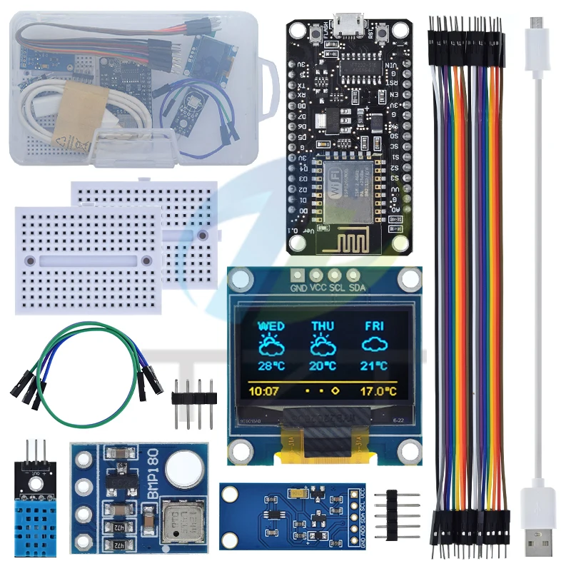 TZT ESP8266 Комплект метеостанции DHT11 Модуль обнаружения температуры и влажности BMP180 Модуль OLED-дисплея Макетные платы для Arduino