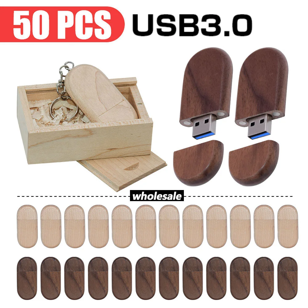 50pcs/lot Wooden USB Flash Drive Pen Drive 128GB Pendrive 8GB 16GB U Disks 32GB 64GB Memory Sticks 3.0 Creativo Free Custom LOGO