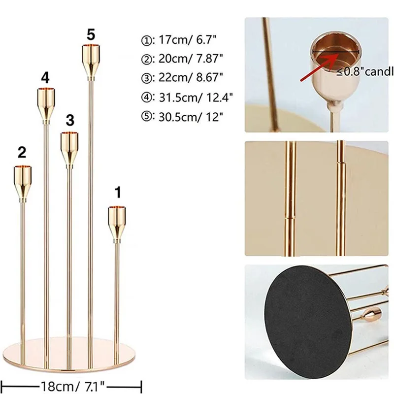 1 set gold 5 head candlestick, wedding center table decoration, Christmas decoration