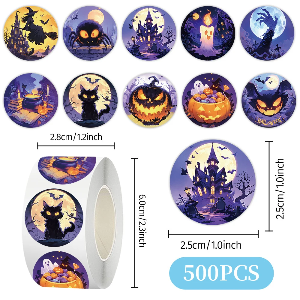 

500pcs/Roll Halloween Festive Party Cartoon Stickers Pumpkin Witch Sealing Labels DIY Laptop Decal Decoration Reward Sticker Toy