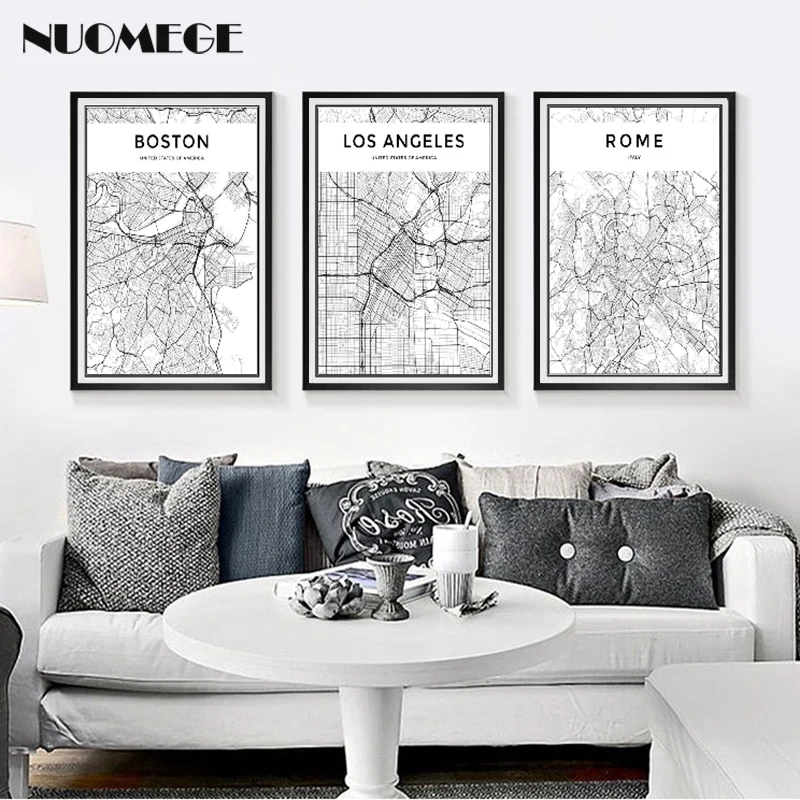 Black and White World City Map Canvas Paintings New York Tokyo Paris Wall Art Poster and Prints Nordic Pictures for Living Room