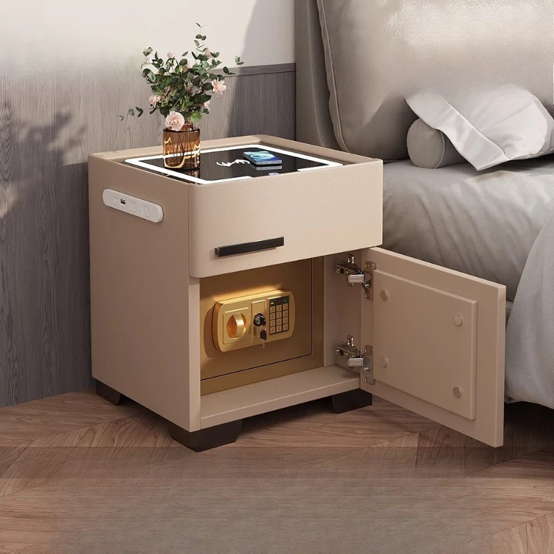 

Smart bedside table with safe, household simple modern locker, multi-functional integrated wireless charging storage cabinet