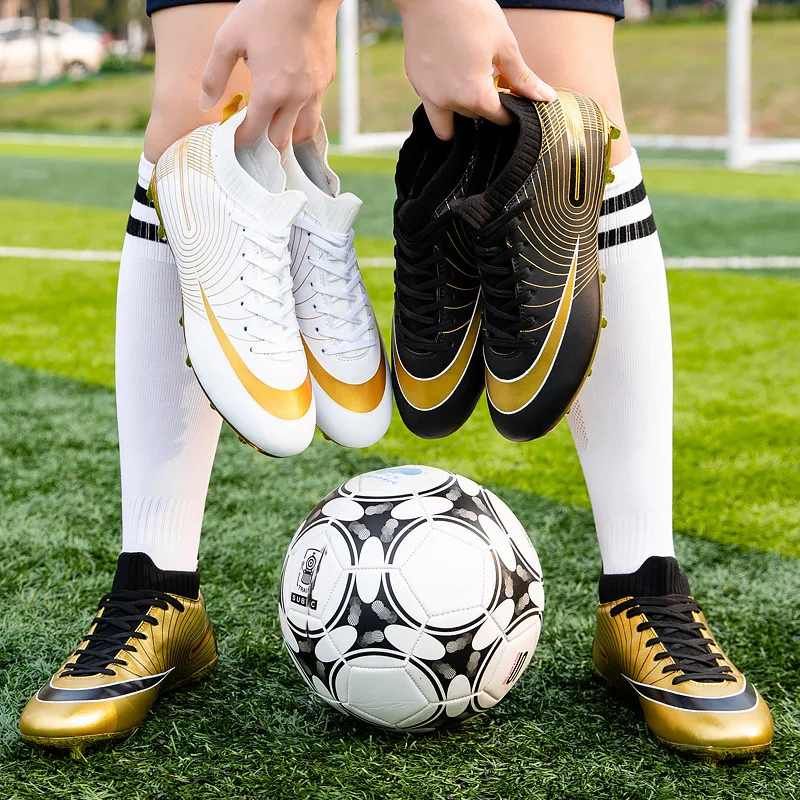 Zapatos de fútbol de suela dorada galvanizada para hombres, tf, clavos rotos, niños medianos y grandes, estudiantes de escuela primaria y secundaria,