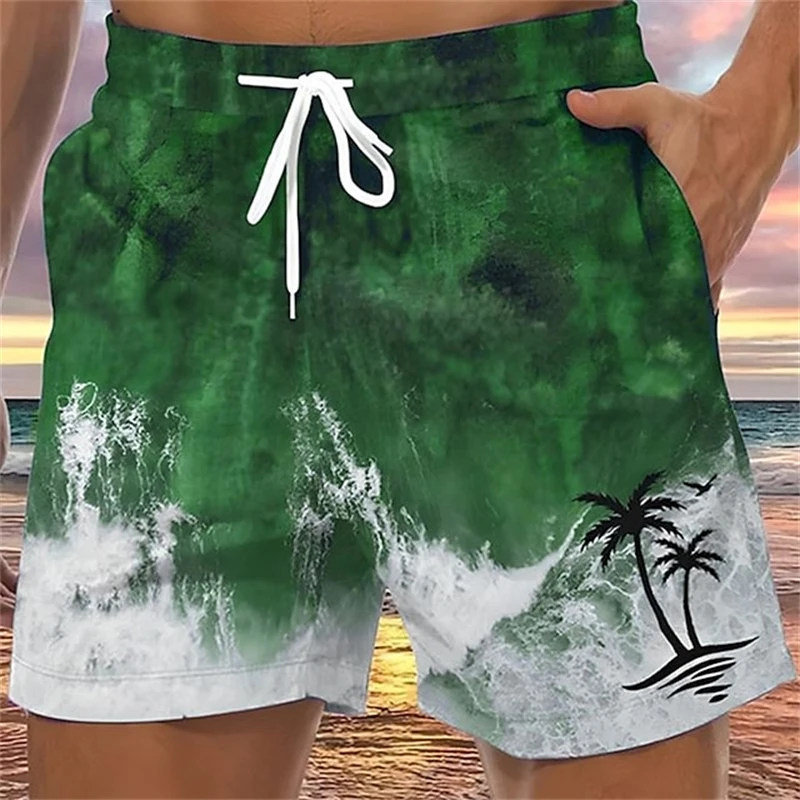 Fashion Coconut Tree Graphic Short Pants Summer Casual Vacation 3D Printed Board Shorts Loose Quick Dry Breathable Swim Trunks