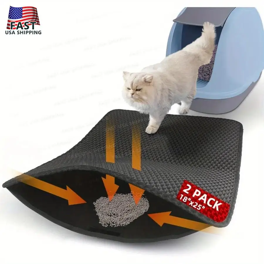 2 Pack Cat Litter Mat Litter Trapping Mat Honeycomb Double Layer Litter Box Mat Waterproof Leakproof Washable Easy Clean Anti-S