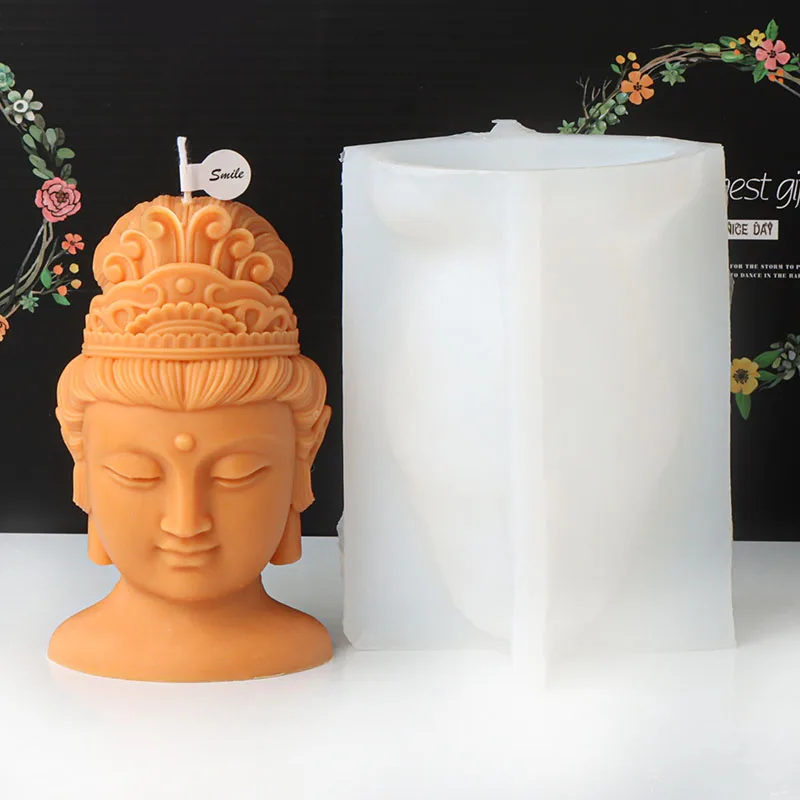 Large Buddha Head Statue Candle Silicone Mold 3D Handmade Abstract Meditation Buddha Gypsum Candle Making Mould Craft Home Decor