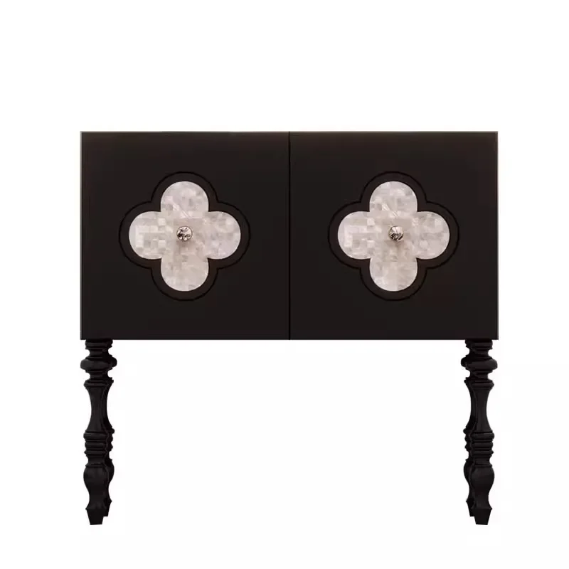 

Natural Fritillary Clover Side Cabinet French Retro Black Locker Creative Entrance Cabinet