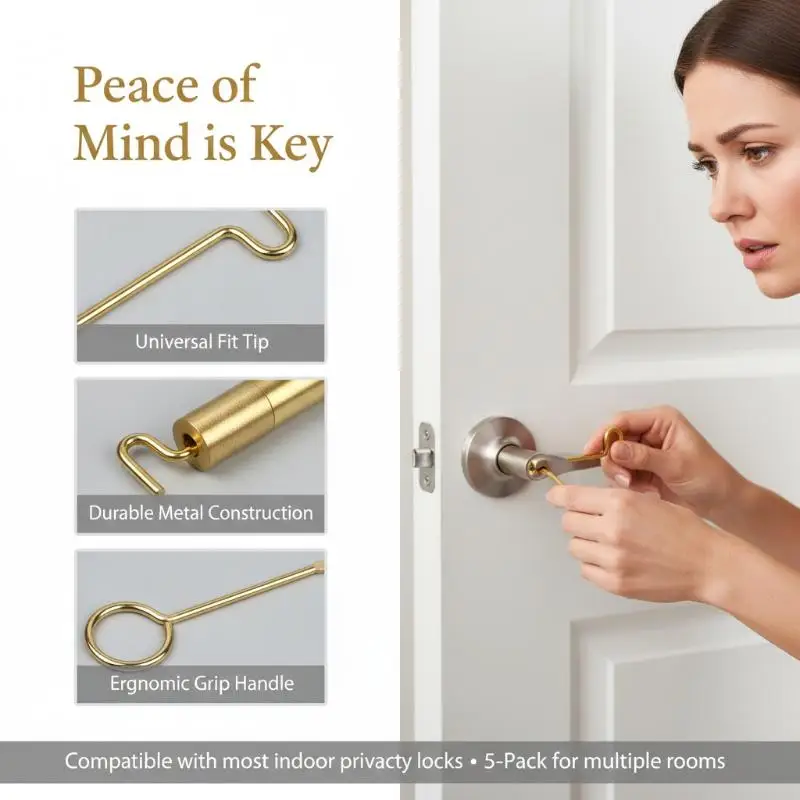 Set of 5 Emergency Door Unlock Keys for Bathroom Bedroom Interior Lever and Knob Locks Home Quick Release Privacy Solution Tool