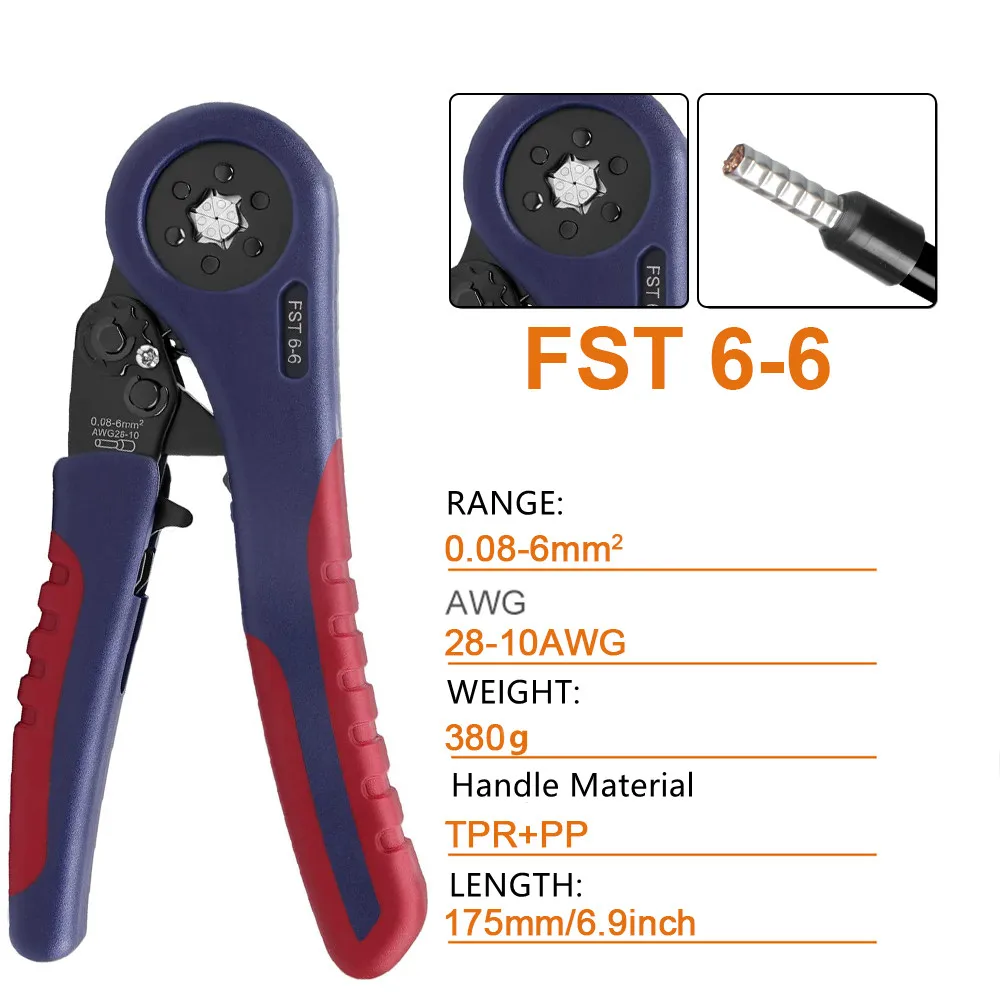 WOZOBUY Tubular Terminals Crimping Tools FST-10S 0.08mm-10mm²  28-7AWG & FST 6-6 0.08-6mm²  28-10AWG Crimp Pliers Crimper Sets