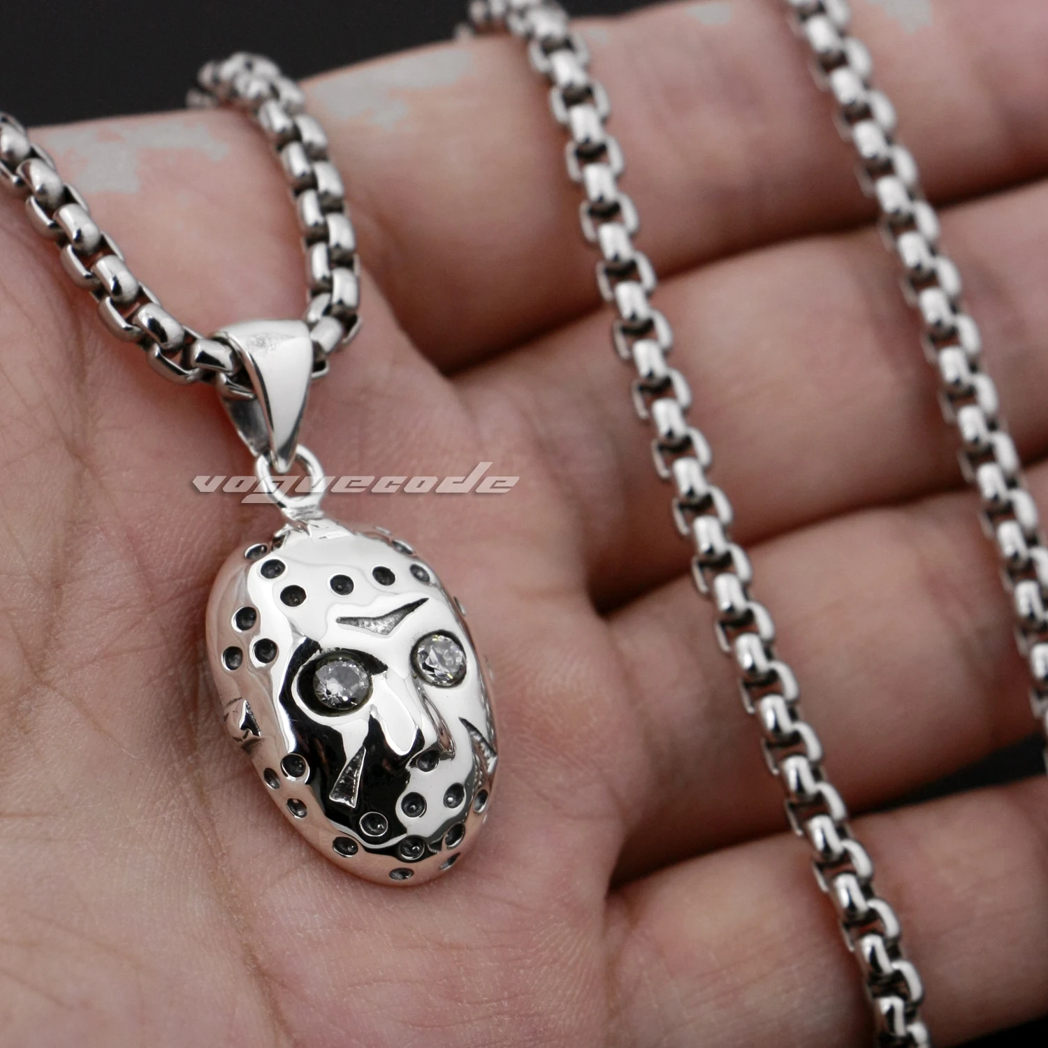 الأبيض تشيكوسلوفاكيا عيون 925 الفضة الاسترليني هالوين JS هوكي قلادة 8C009 #5