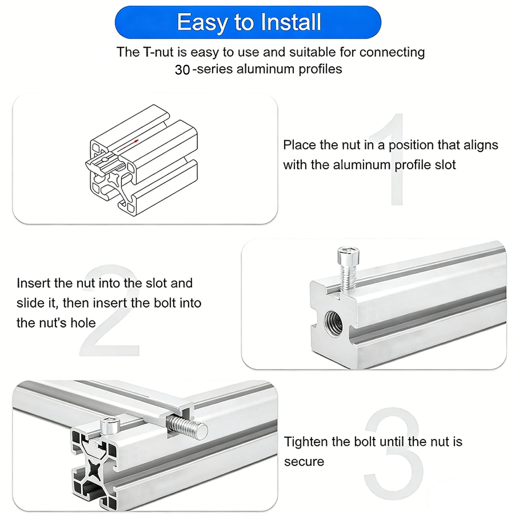 GOSUNDA 20 Stück T-Nut-Schienen und -Schrauben, 304 Edelstahl, M3/M4/M5/M6/M8-B-Nut – T-Nut-Gleitmutter. Für Aluminiumprofile - Schlitz – Detail 3