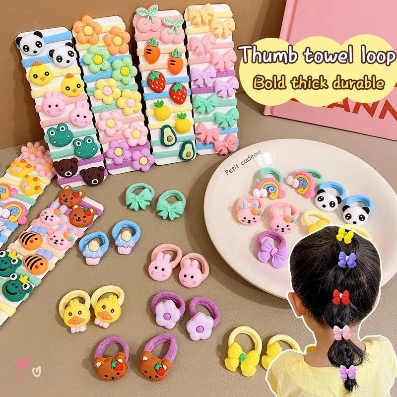 10Pcs/Set Cute Cartoon Children\'s Hair Ropes Princess Little Girl Hair Bands Sweet Cute Kids Hair Ties Headdress Accessories