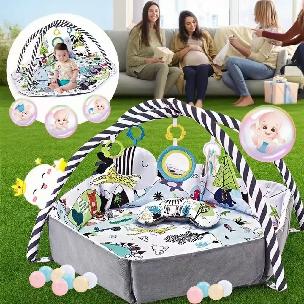 

Baby activity fitness with hexagonal barrier, game pad, and sensory toys - durable polyester fiber, perfect for crawling, rollin