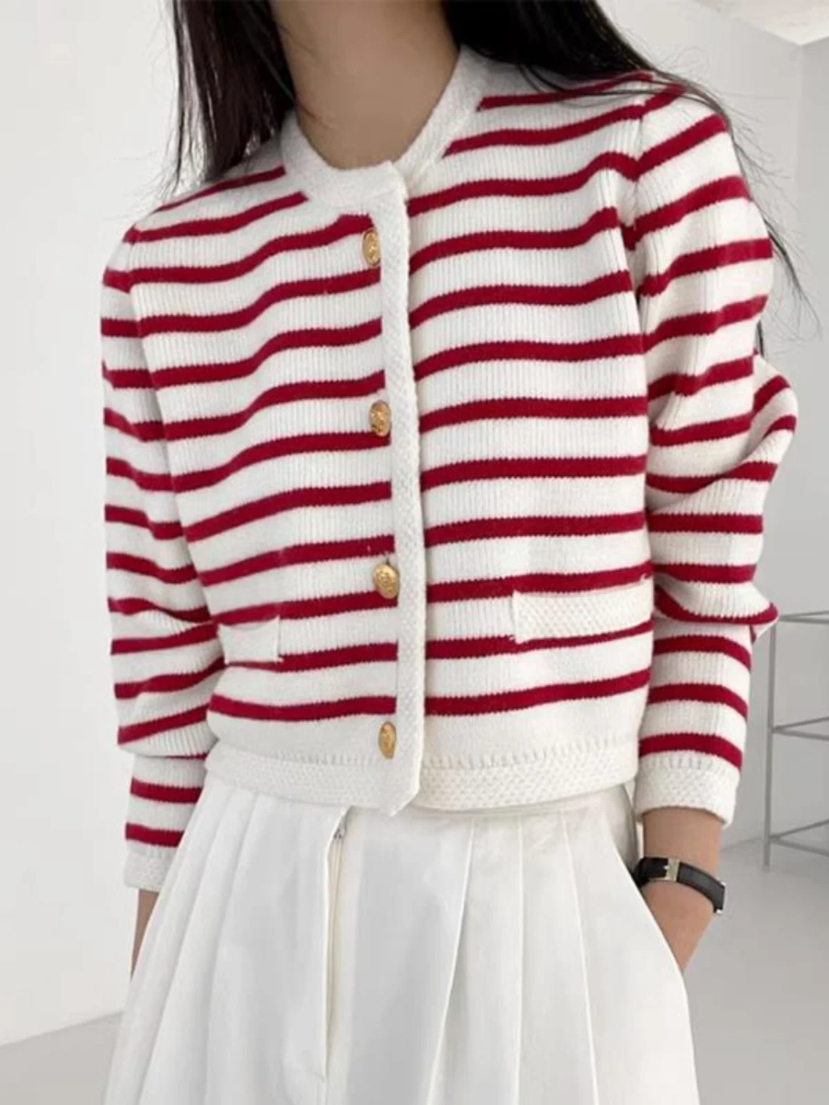 

Мягкий вязаный свитер в полоску, цветная блузка, женский осенний теплый длинный свитер, круглый кардиган на одной пуговице