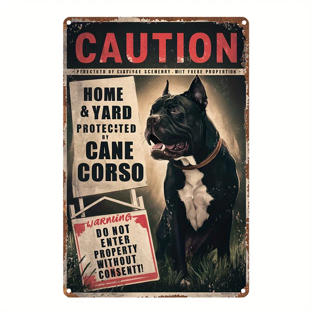 Letrero Metálico Retro Vintage de Cane Corso para el Hogar y el Jardín, con la Frase 'Protegido por Cane Corso', Arte de Pared Rústico con Advertencia de Perro Cane Corso 'No Entrar'