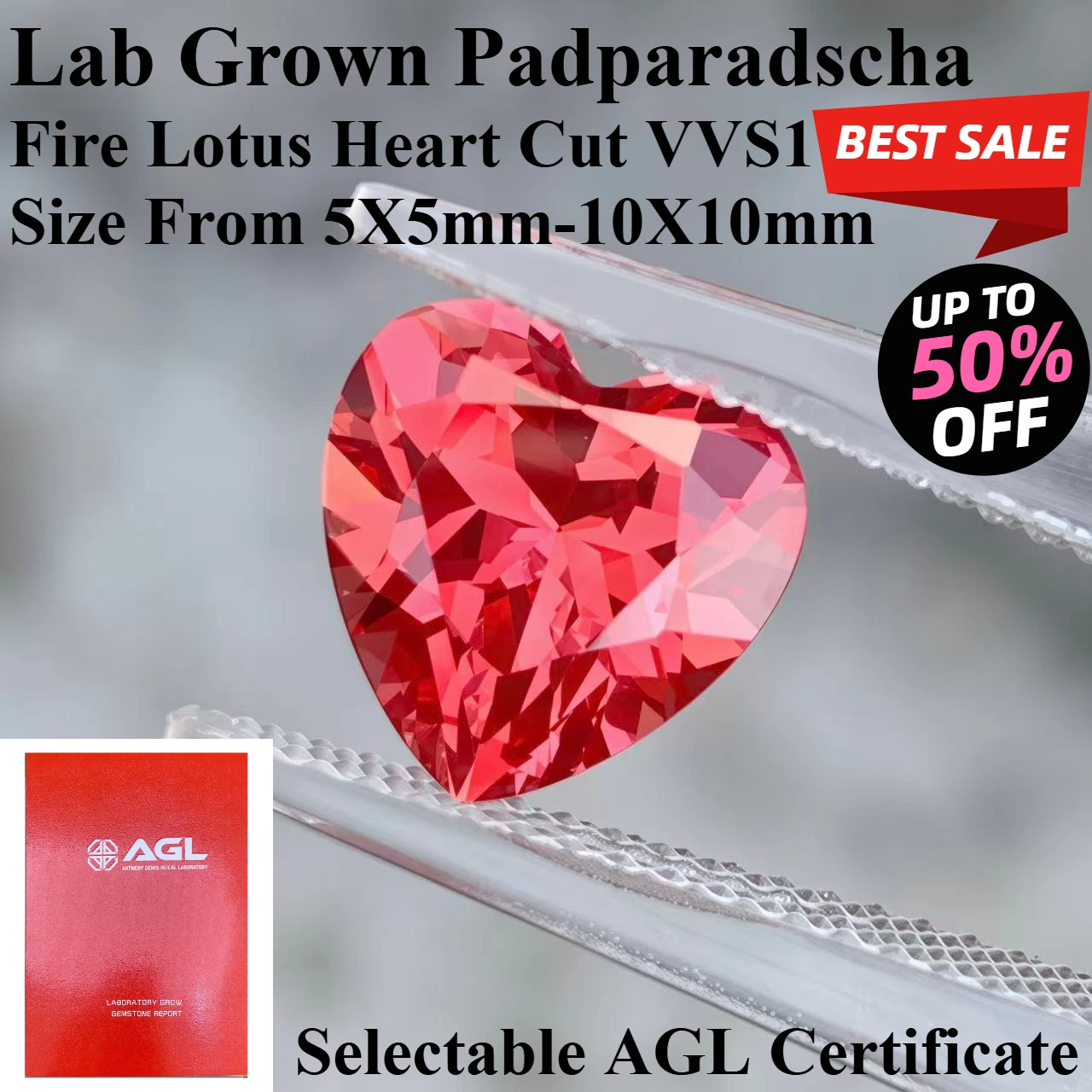 Fire Lotus Color Lab Grown Padparadscha Sapphire Heart Cut VVS Grade Loose Gemstone For Engagement Ring Jewelry Making