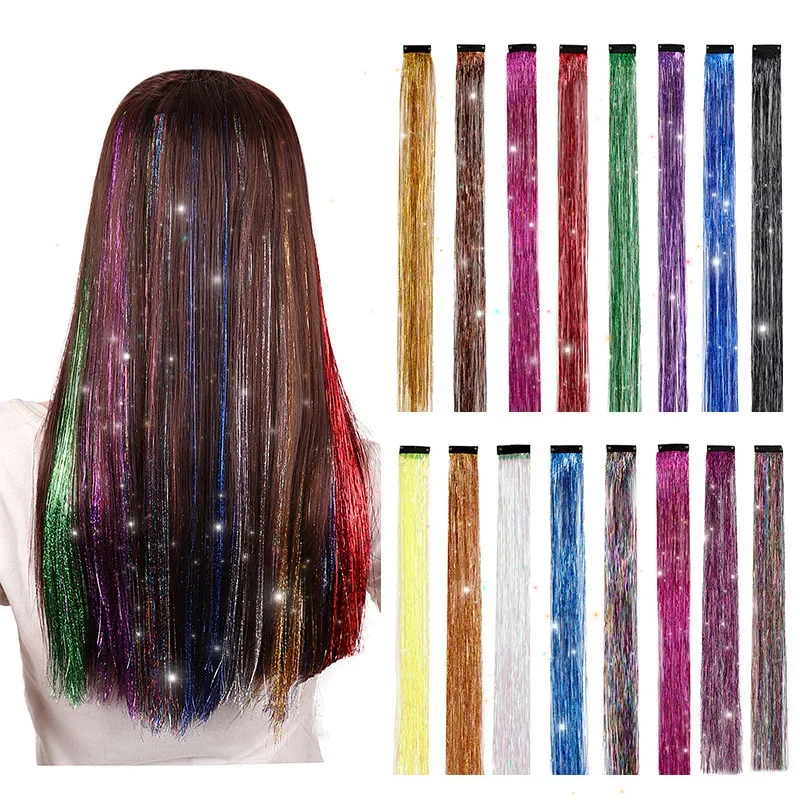 

One-piece Role-playing Wig Hanging Ear Traceless High-gloss Gold Thread Color Laser Color Line Piece Simulation Hair Extension