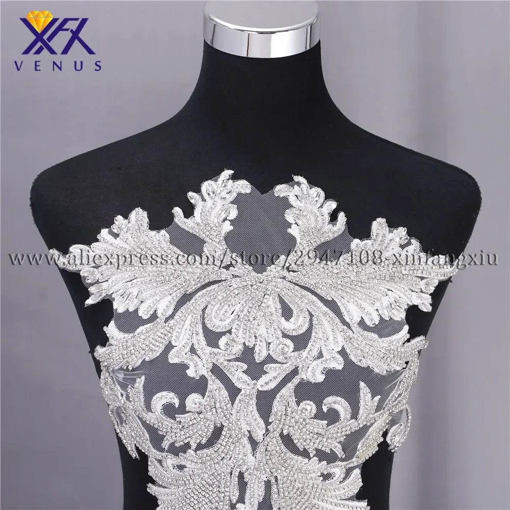 XFX VENUS 1pc Women Fashion Handmade Crystal Bodice Applique Flowers Embroidery Patches Wedding Clothes Crystal Bodice Applique