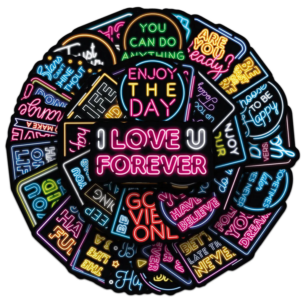 50Pcs Neon Inspirational English Stickers - Cool Motivational Quotes for Phone Case/Journal/Helmet BulingBulingStickers Store