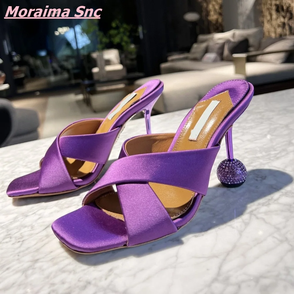 

Summer Microfiber Women Silpper Square Toe Cross Tie Solid Fashion Shoes Diamond Strange Style Heel Comfortable Hottest 2022