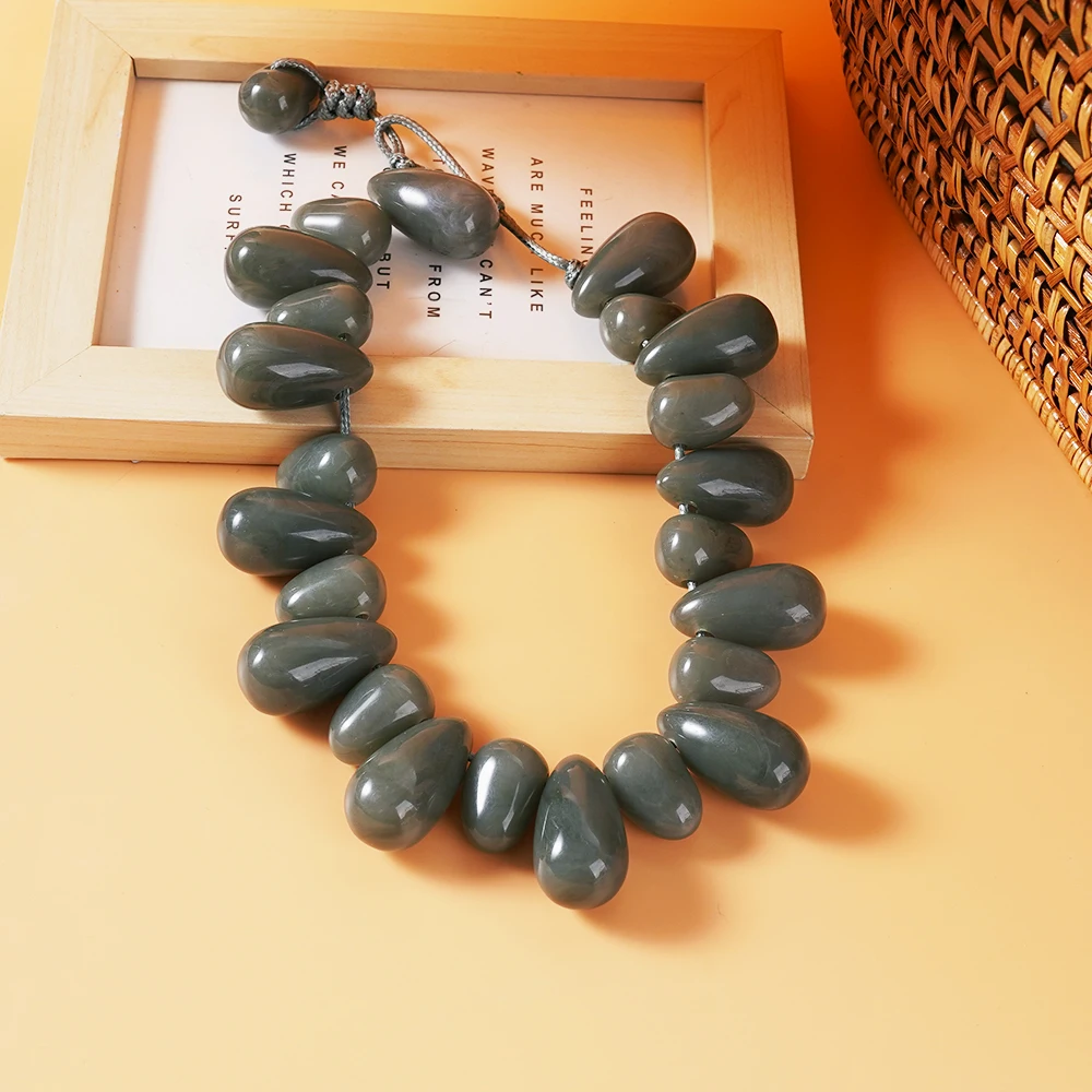 

Moroccan Unique Water Drop Choker Necklace with White Elliptical Grey Beads Fashionable Vintage Accessory for Women Gift