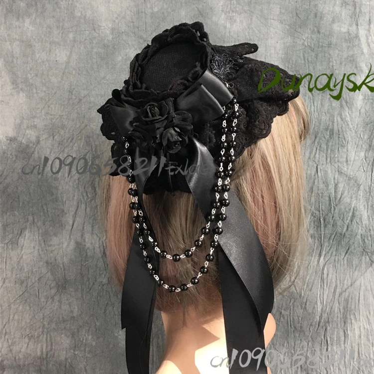 

othic Victorian Mini Top Hat Elegant Lolita Headpiece Halloween/Vampire Photoshoot Antique Black Hat Steampunk Party Accessory