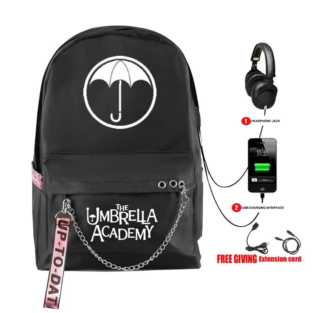 Classic THE UMBRELLA ACADEMY Student School Bags Unisex Print Oxford Waterproof Notebook Usb Rechargeable Travel Backpacks