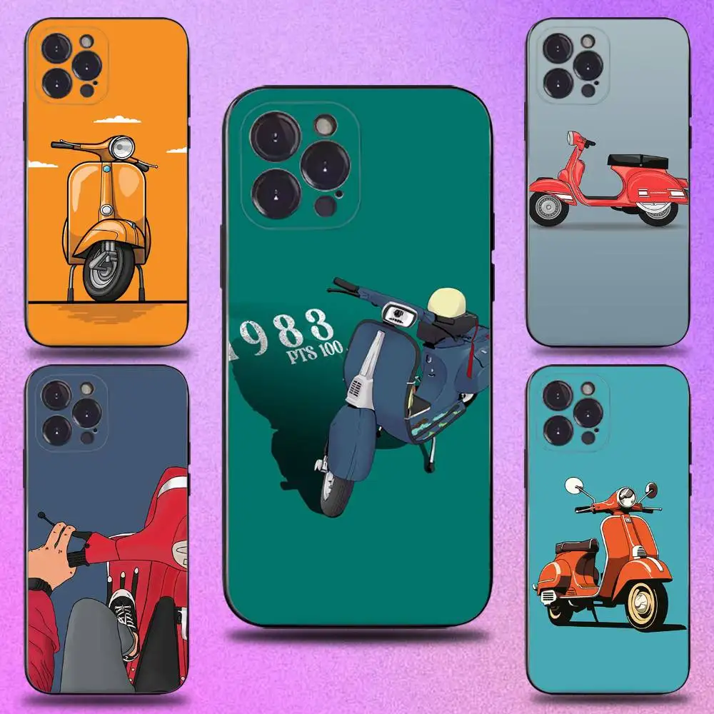 

V-VespaS Scooter Phone Case For iPhone 16,15,14,13,12,11 Plus,Pro Max,XS,X,XR,SE,Mini,8,7,Soft Silicone Black Cover