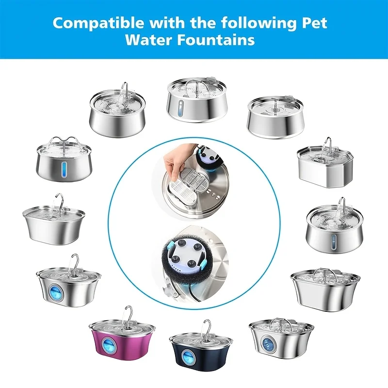 6/12/18pcs Pack Compatible for Automatic Stainless Steel Cat Water Fountain Filters Pre-Filter Sponges For Pet Fountain