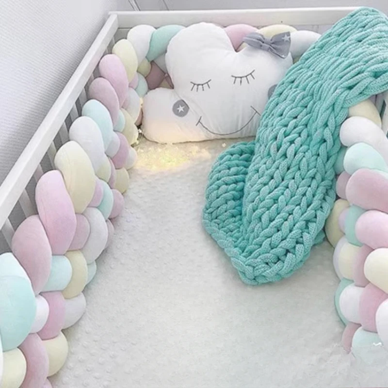 Ins Style Four Strand Twist Woven Bed Surround, Long Knotted Rope Cushion, Children's Room Bumper Guardrail, Crib Pillow