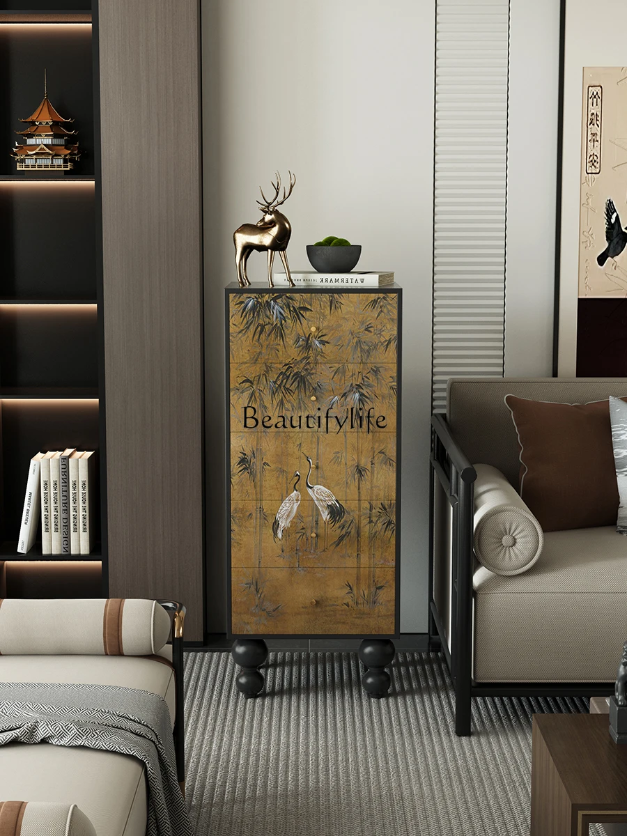 New Chinese-style solid wood chest of drawers against the wall and entrance for storage